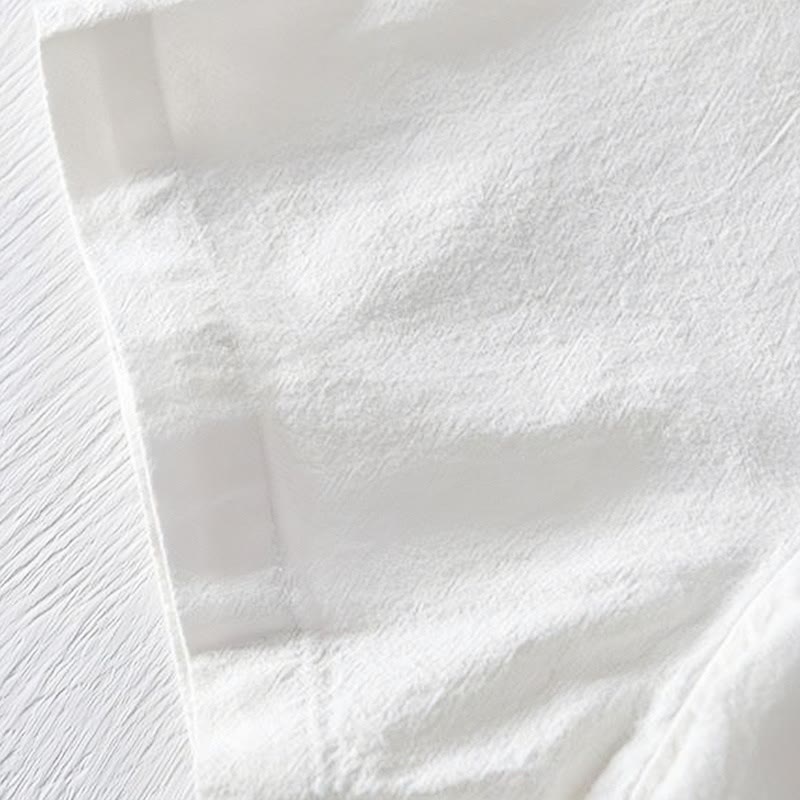 Camicia da uomo in cotone e lino con maniche corte, collo alla coreana, bottoni a rana Buddha Stones