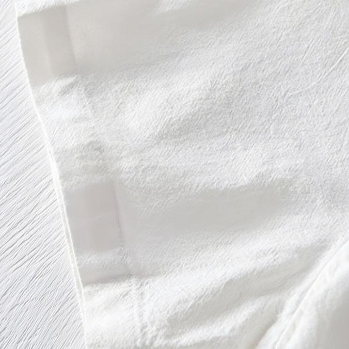 Camicia da uomo in cotone e lino con maniche corte, collo alla coreana, bottoni a rana Buddha Stones