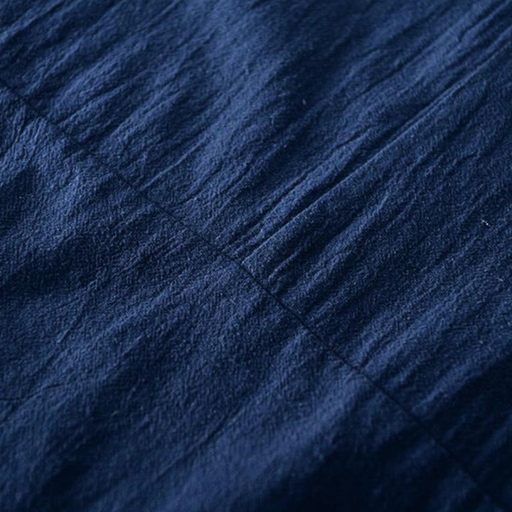 Camicia da uomo in cotone e lino con maniche corte, collo alla coreana, bottoni a rana Buddha Stones - image 8