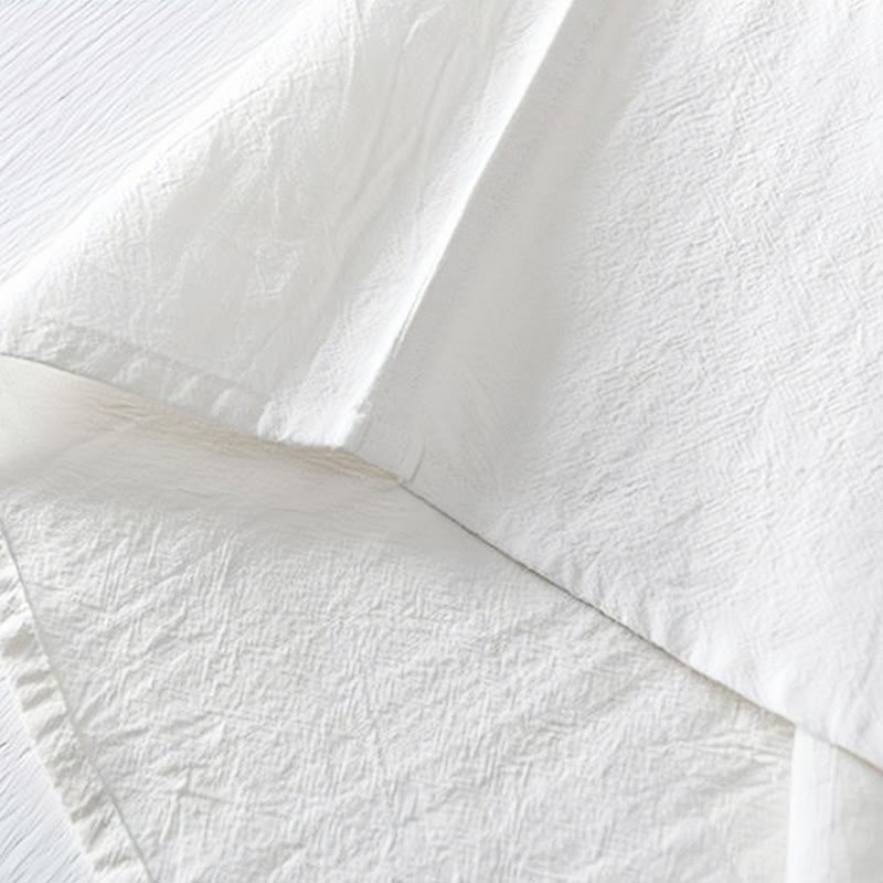 Camicia da uomo in cotone e lino con maniche corte, collo alla coreana, bottoni a rana Buddha Stones