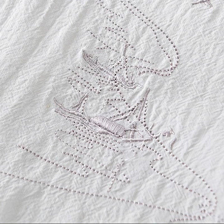 Camicia da uomo in cotone e lino con maniche corte, collo alla coreana, bottoni a rana Buddha Stones