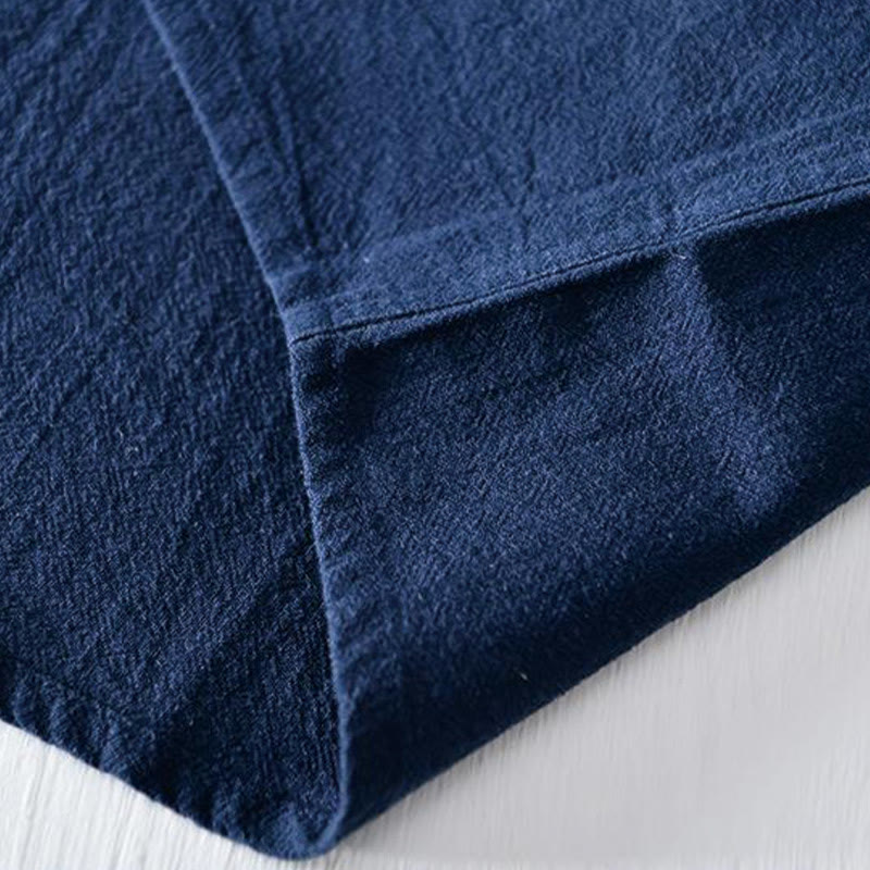 Camicia da uomo in cotone e lino con maniche corte, collo alla coreana, bottoni a rana Buddha Stones