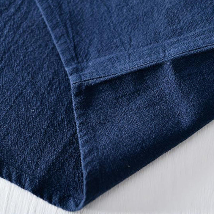Camicia da uomo in cotone e lino con maniche corte, collo alla coreana, bottoni a rana Buddha Stones