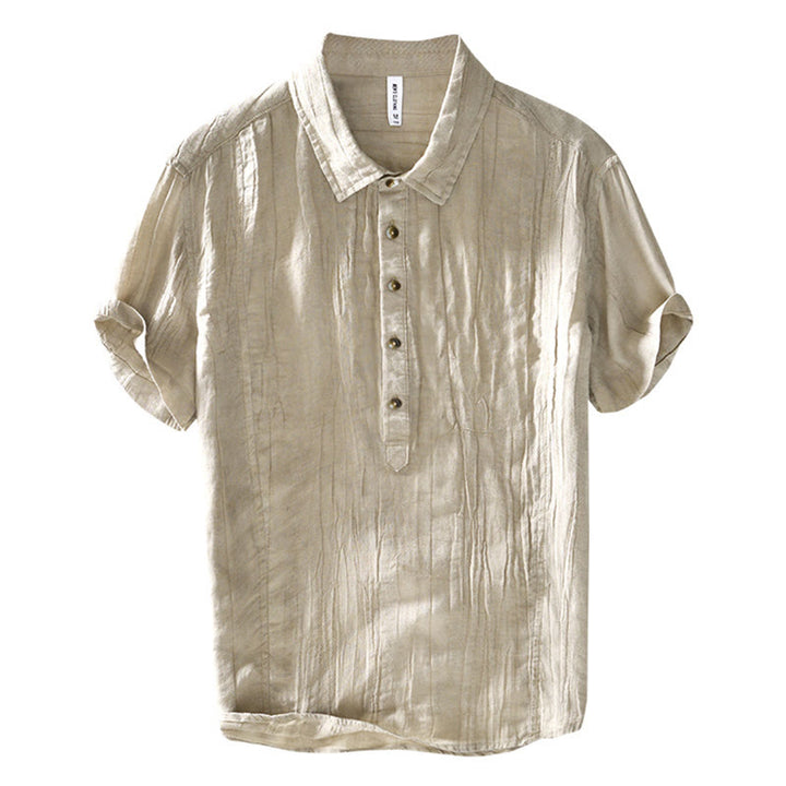 Camicia da uomo in lino ramiè con risvolto semplice e bottoni a metà, motivo Buddha Stones - image 6