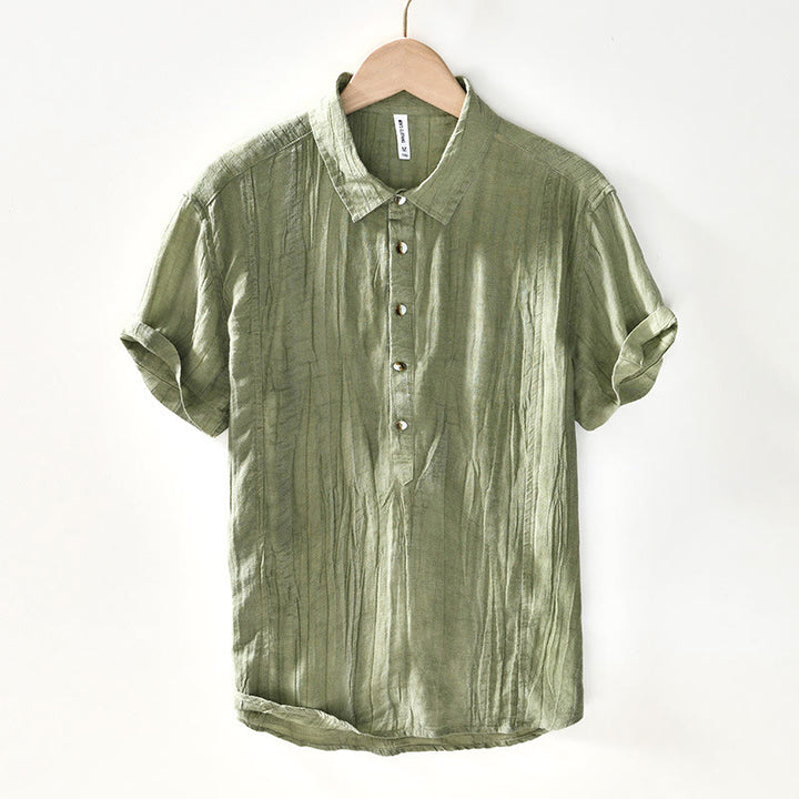 Camicia da uomo in lino ramiè con risvolto semplice e bottoni a metà, motivo Buddha Stones