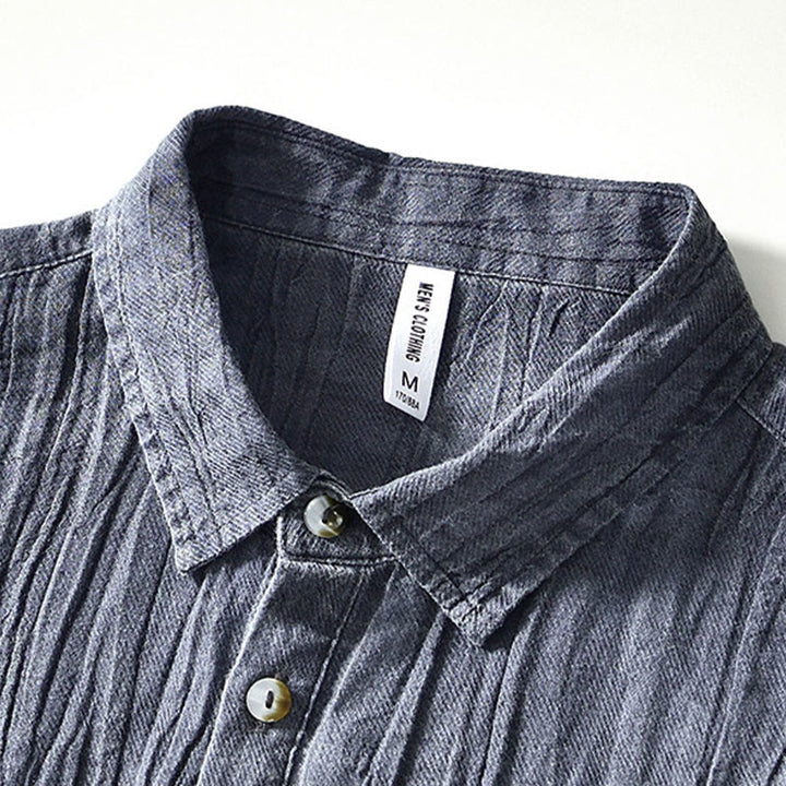 Camicia da uomo in lino ramiè con risvolto semplice e bottoni a metà, motivo Buddha Stones - image 15