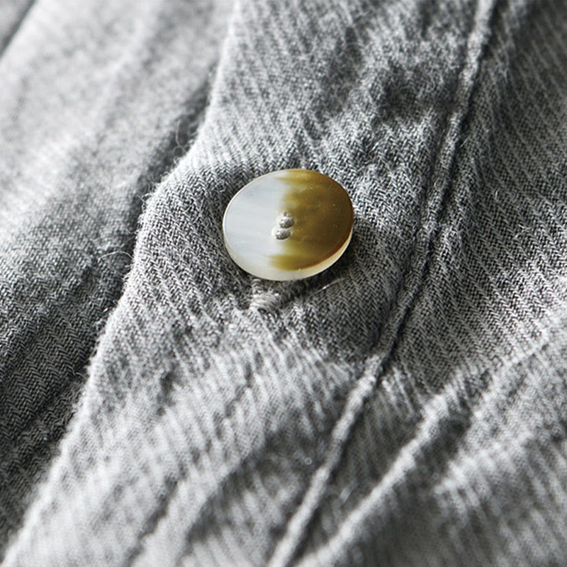 Camicia da uomo in lino ramiè con risvolto semplice e bottoni a metà, motivo Buddha Stones