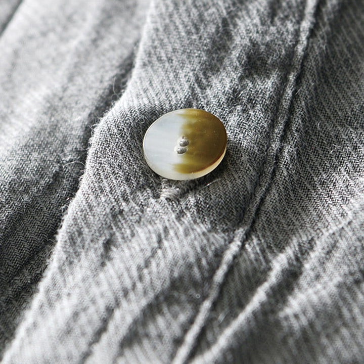 Camicia da uomo in lino ramiè con risvolto semplice e bottoni a metà, motivo Buddha Stones