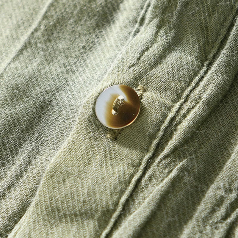 Camicia da uomo in lino ramiè con risvolto semplice e bottoni a metà, motivo Buddha Stones