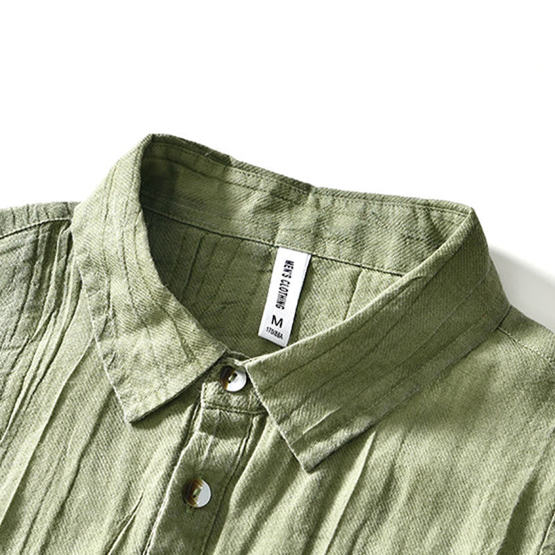 Camicia da uomo in lino ramiè con risvolto semplice e bottoni a metà, motivo Buddha Stones