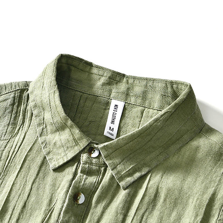 Camicia da uomo in lino ramiè con risvolto semplice e bottoni a metà, motivo Buddha Stones