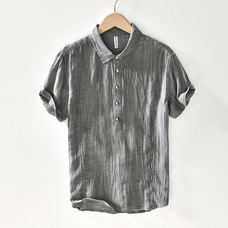 Camicia da uomo in lino ramiè con risvolto semplice e bottoni a metà, motivo Buddha Stones