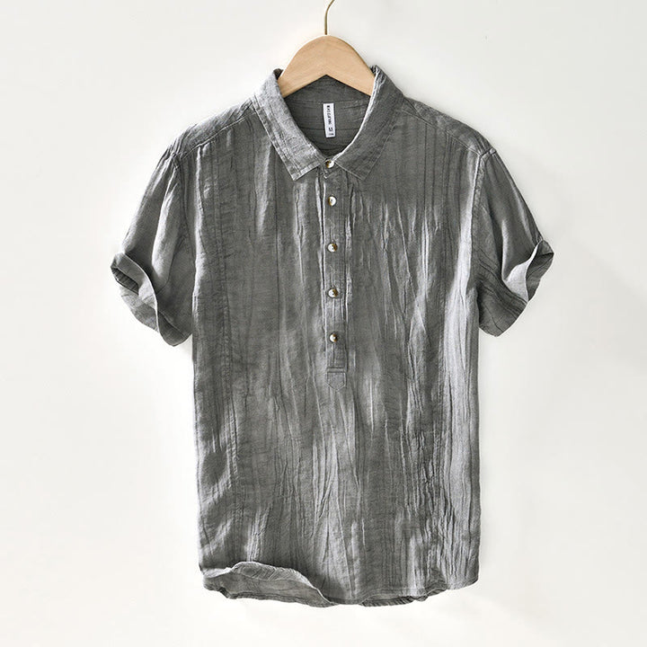 Camicia da uomo in lino ramiè con risvolto semplice e bottoni a metà, motivo Buddha Stones