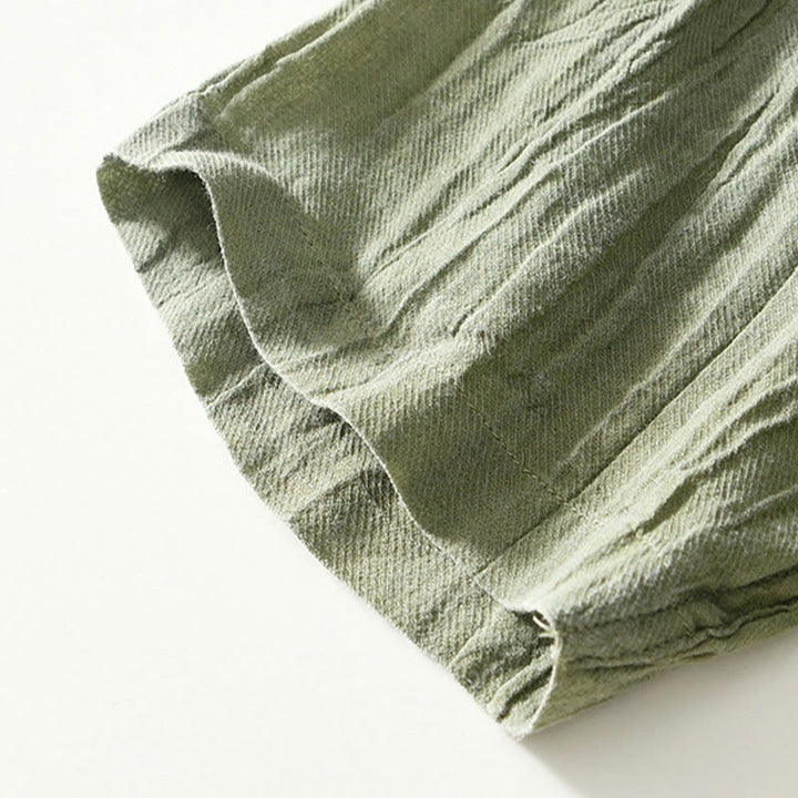 Camicia da uomo in lino ramiè con risvolto semplice e bottoni a metà, motivo Buddha Stones