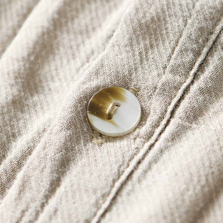 Camicia da uomo in lino ramiè con risvolto semplice e bottoni a metà, motivo Buddha Stones