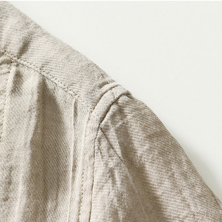 Camicia da uomo in lino ramiè con risvolto semplice e bottoni a metà, motivo Buddha Stones