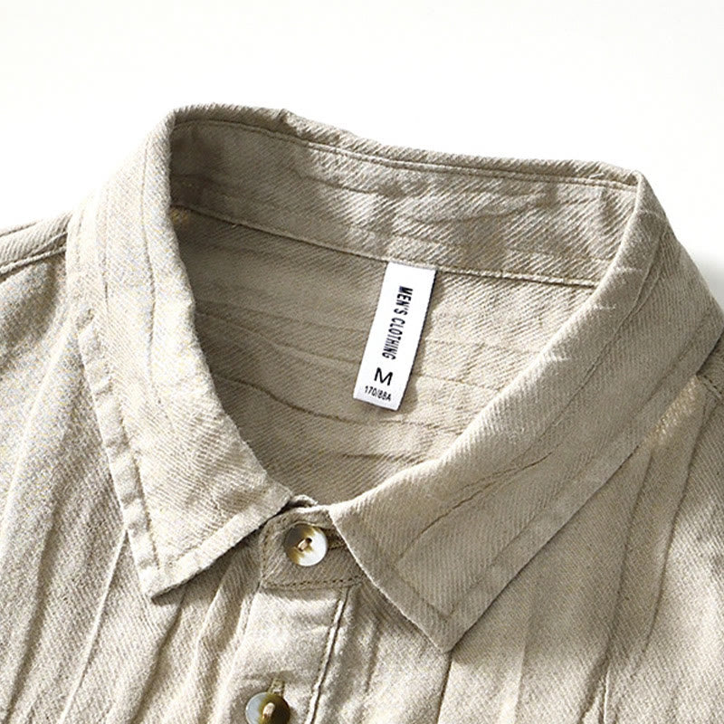 Camicia da uomo in lino ramiè con risvolto semplice e bottoni a metà, motivo Buddha Stones