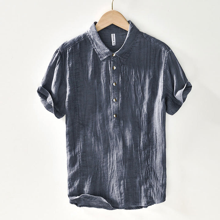 Camicia da uomo in lino ramiè con risvolto semplice e bottoni a metà, motivo Buddha Stones