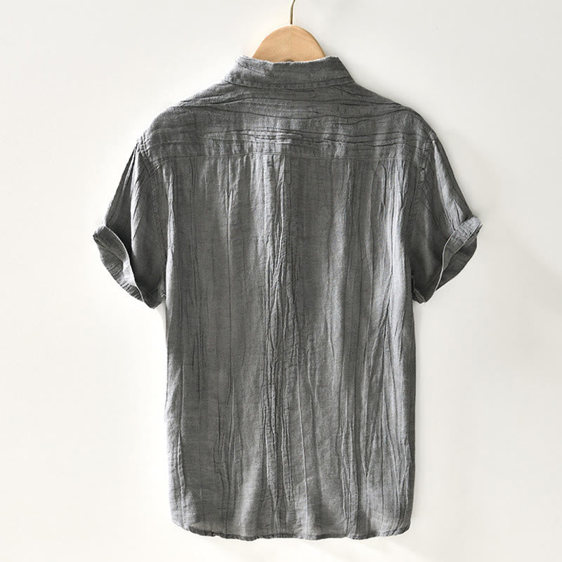Camicia da uomo in lino ramiè con risvolto semplice e bottoni a metà, motivo Buddha Stones - image 8