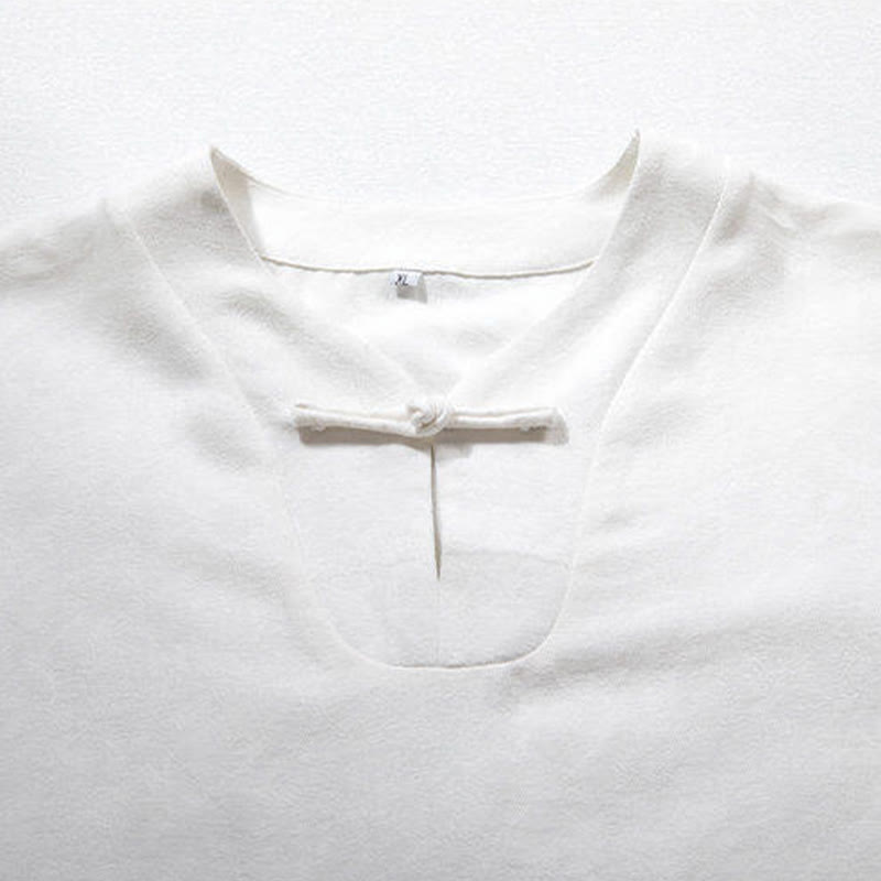 Camicia da uomo in lino con maniche a tre quarti e bottoni a rana bianchi Buddha Stones - image 2