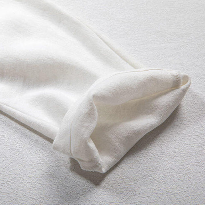 Camicia da uomo in lino con maniche a tre quarti e bottoni a rana bianchi Buddha Stones - image 5