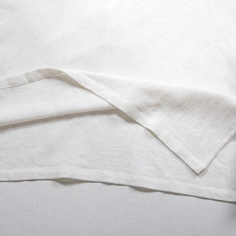 Camicia da uomo in lino con maniche a tre quarti e bottoni a rana bianchi Buddha Stones - image 4