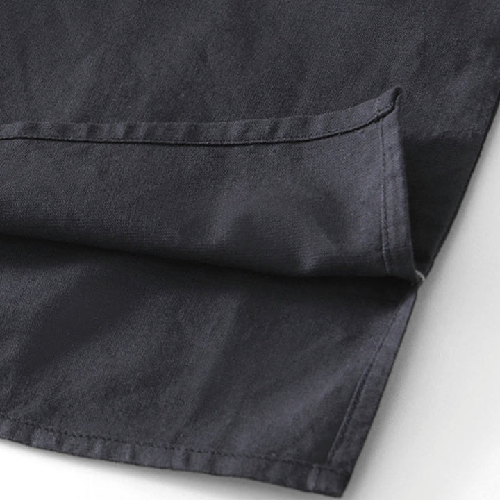 Camicia da uomo in cotone e lino con bottoni a mezza manica, modello Buddha Stones, morbida e semplice, con scollo a giro e bottoni a rana - image 14