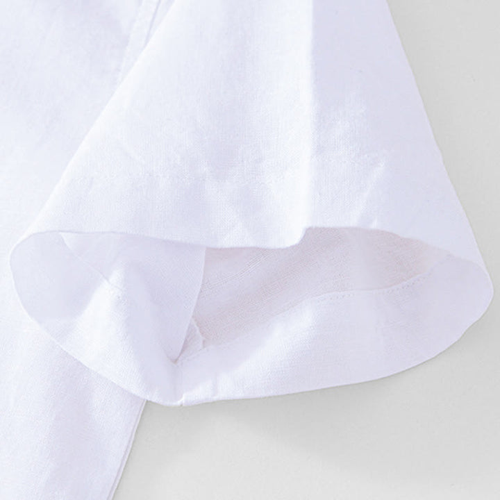 Camicia da uomo in cotone e lino con bottoni a mezza manica, modello Buddha Stones, morbida e semplice, con scollo a giro e bottoni a rana - image 19