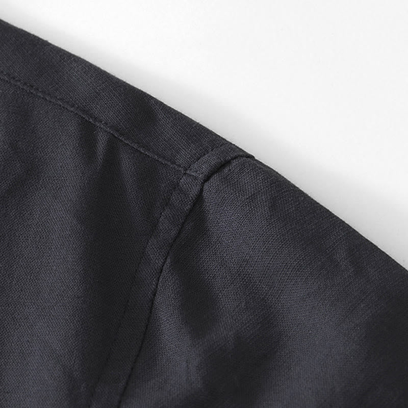 Camicia da uomo in cotone e lino con bottoni a mezza manica, modello Buddha Stones, morbida e semplice, con scollo a giro e bottoni a rana - image 13