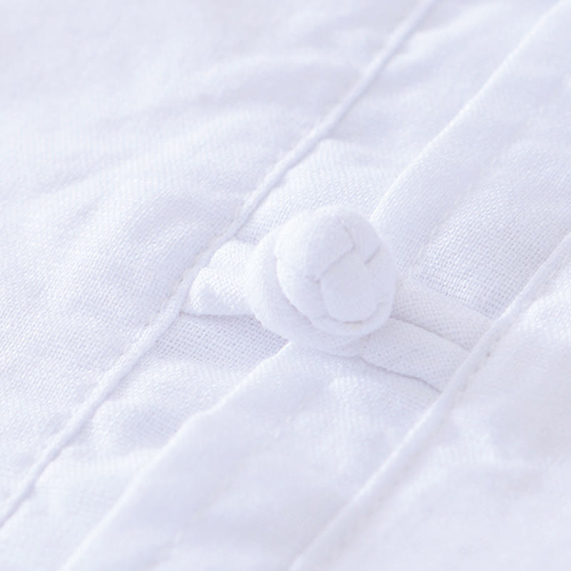 Camicia da uomo in cotone e lino con bottoni a mezza manica, modello Buddha Stones, morbida e semplice, con scollo a giro e bottoni a rana