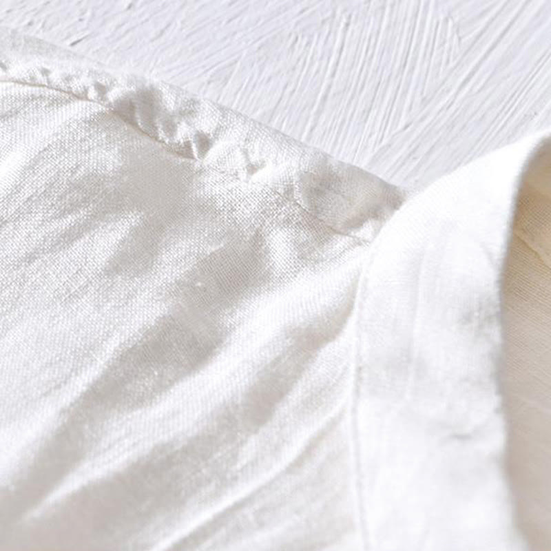 Camicia da uomo in lino con risvolto e mezza abbottonatura, a maniche corte, con design semplice, motivo Buddha Stones - image 7