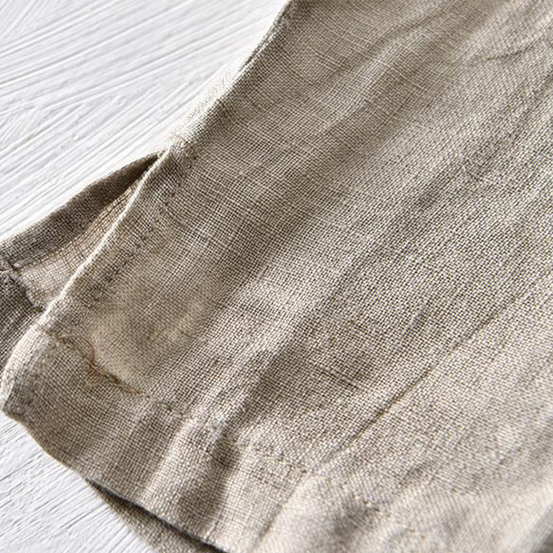 Camicia da uomo in lino con risvolto e mezza abbottonatura, a maniche corte, con design semplice, motivo Buddha Stones - image 3