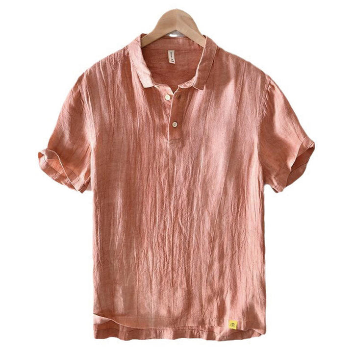 Camicia da uomo in lino con risvolto e mezza abbottonatura, a maniche corte, con design semplice, motivo Buddha Stones - image 12