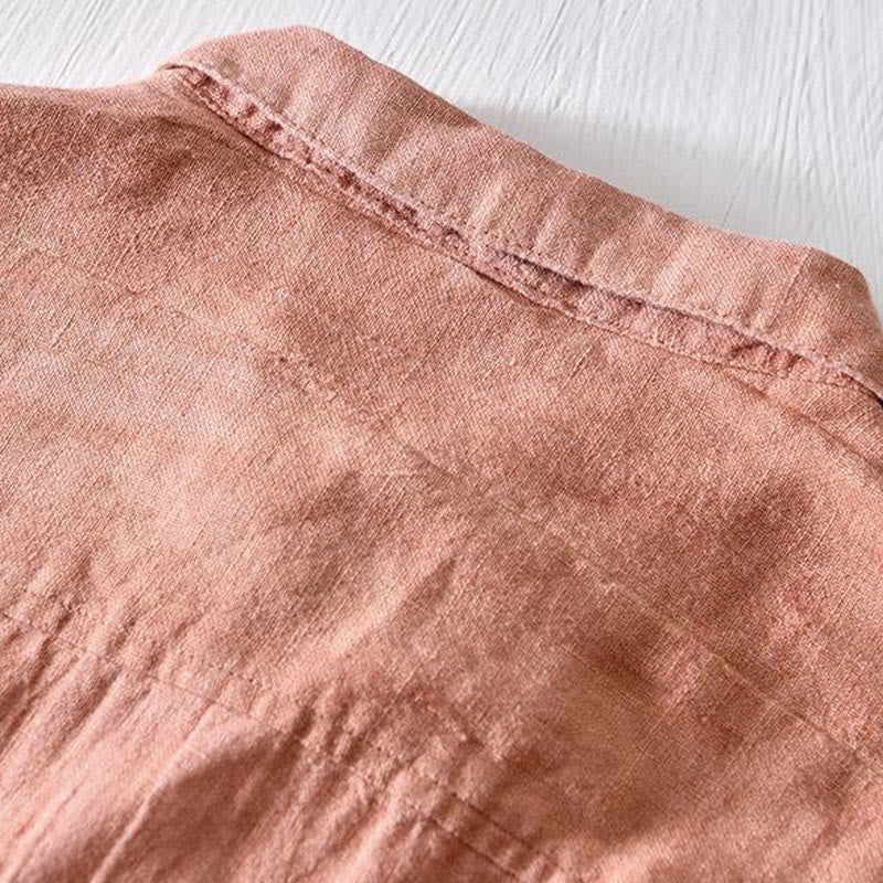 Camicia da uomo in lino con risvolto e mezza abbottonatura, a maniche corte, con design semplice, motivo Buddha Stones - image 14