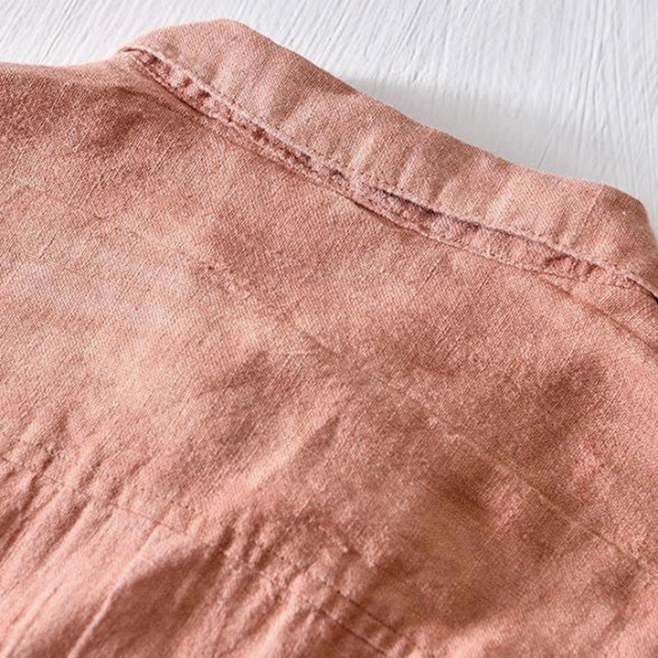 Camicia da uomo in lino con risvolto e mezza abbottonatura, a maniche corte, con design semplice, motivo Buddha Stones - image 14