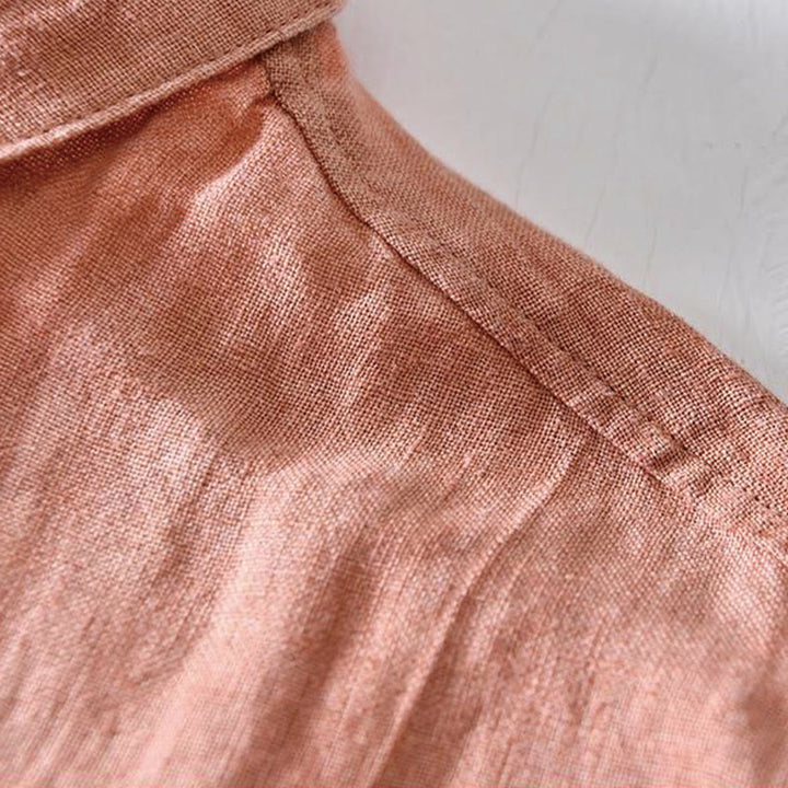 Camicia da uomo in lino con risvolto e mezza abbottonatura, a maniche corte, con design semplice, motivo Buddha Stones - image 15