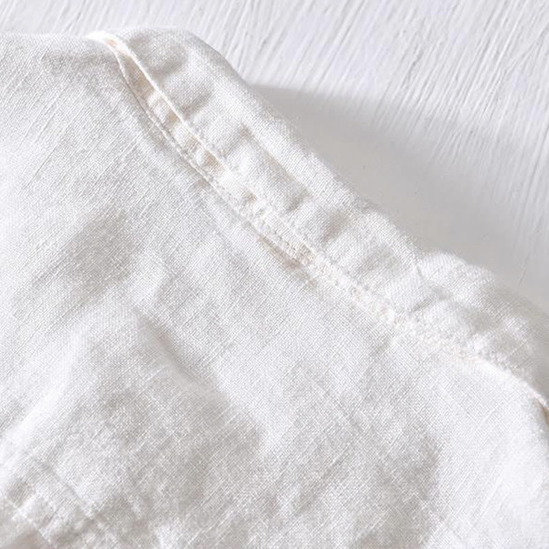 Camicia da uomo in lino con risvolto e mezza abbottonatura, a maniche corte, con design semplice, motivo Buddha Stones - image 6