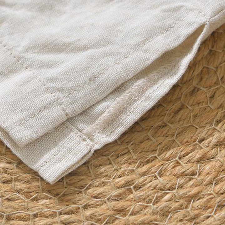 Camicia da uomo in lino a maniche corte con scollo a V e stampa Buddha Stones Casual - image 4