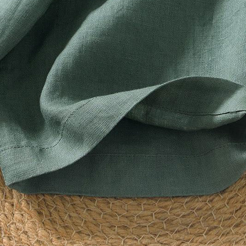 Camicia da uomo in lino a maniche corte con scollo a V e stampa Buddha Stones Casual - image 14