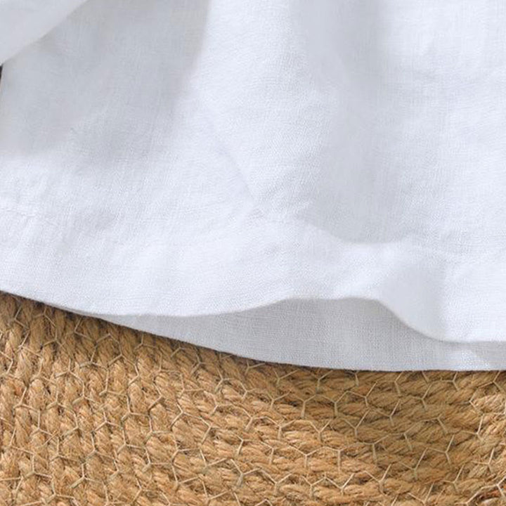 Camicia da uomo in lino a maniche corte con scollo a V e stampa Buddha Stones Casual - image 24