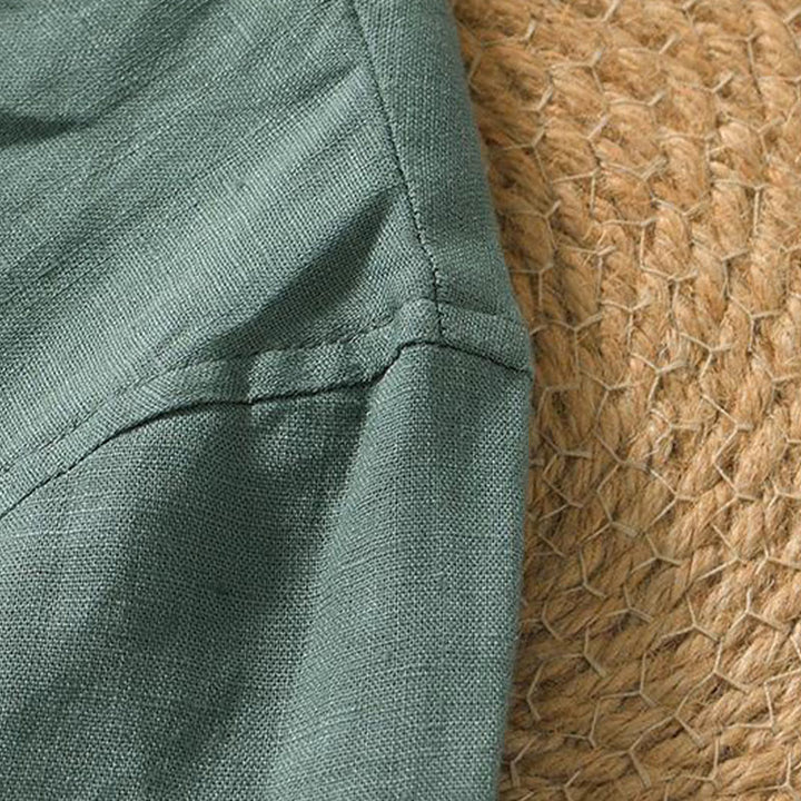 Camicia da uomo in lino a maniche corte con scollo a V e stampa Buddha Stones Casual