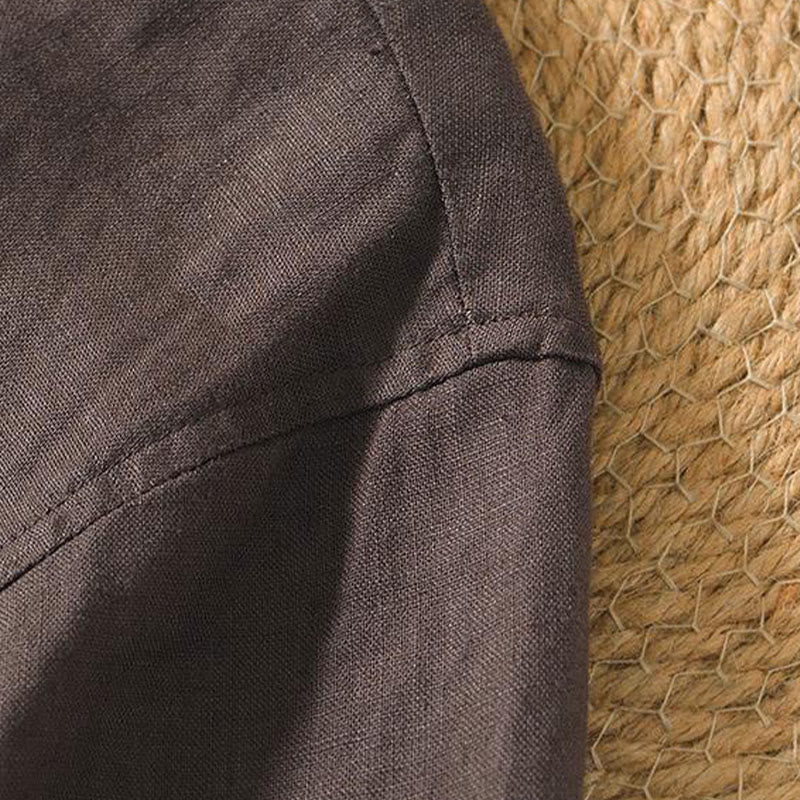 Camicia da uomo in lino a maniche corte con scollo a V e stampa Buddha Stones Casual