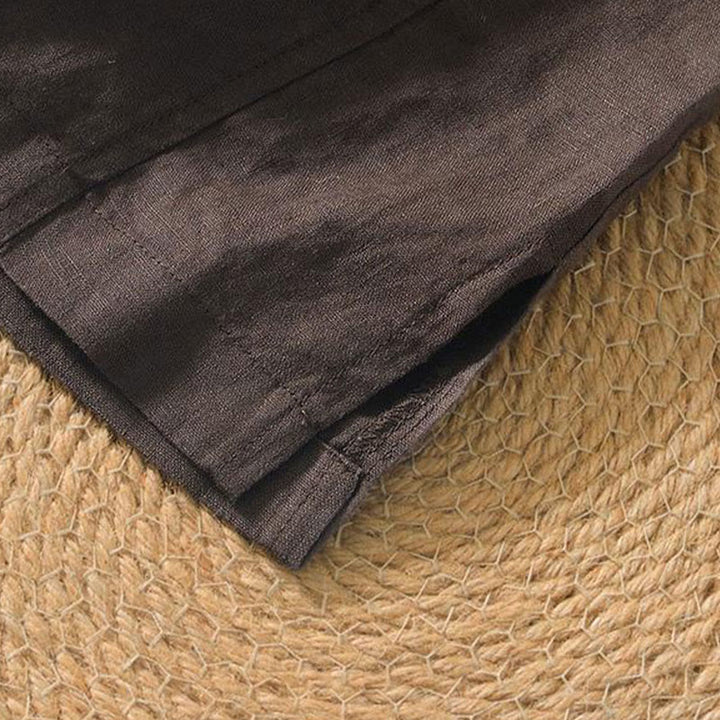 Camicia da uomo in lino a maniche corte con scollo a V e stampa Buddha Stones Casual - image 9