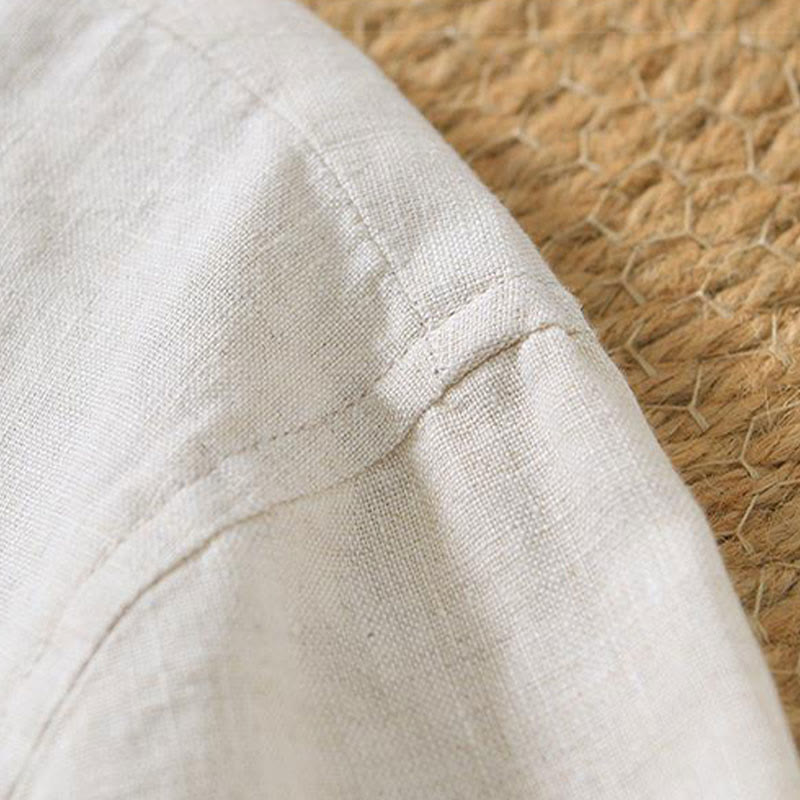 Camicia da uomo in lino a maniche corte con scollo a V e stampa Buddha Stones Casual - image 2