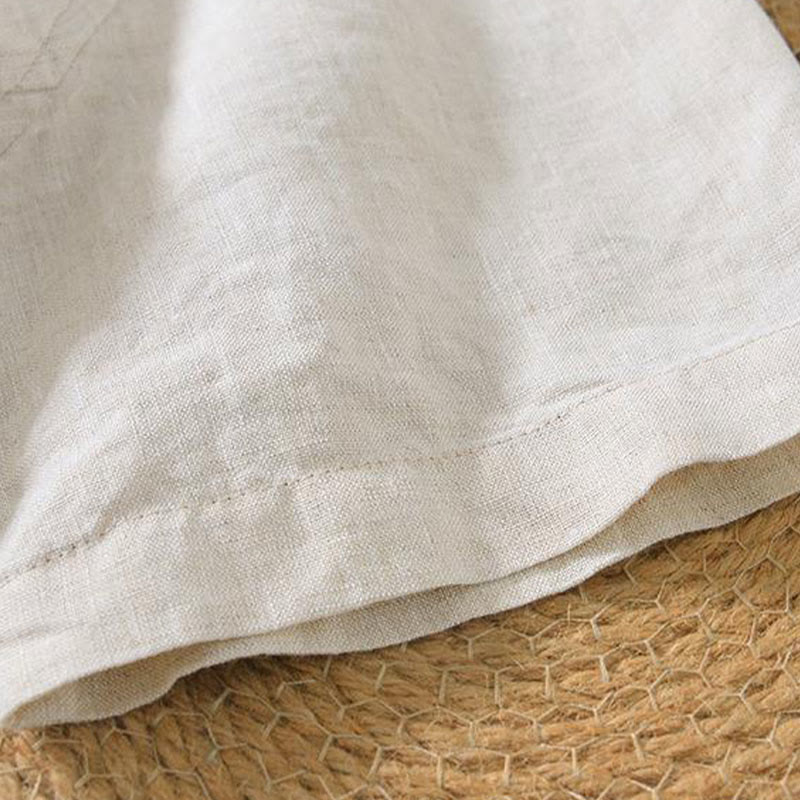 Camicia da uomo in lino a maniche corte con scollo a V e stampa Buddha Stones Casual - image 3