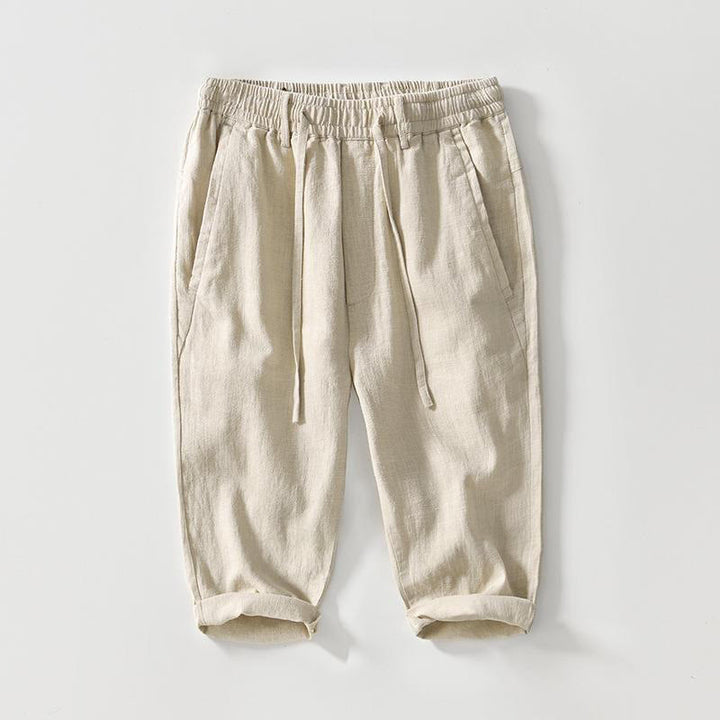 Pantaloni da uomo in lino e cotone con tasche, versatili e casual, con coulisse, lunghezza 7-8, Buddha Stones
