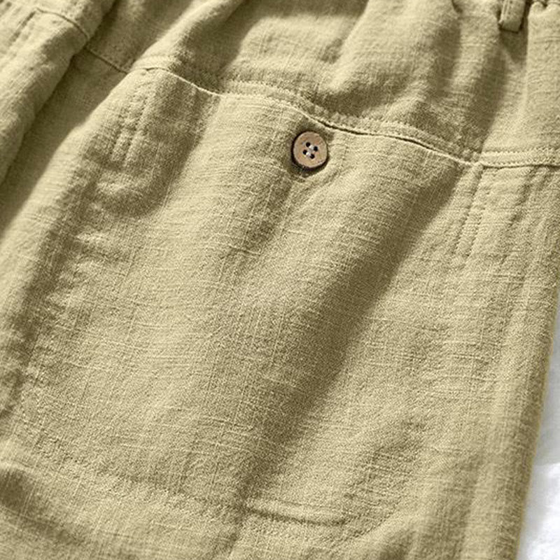 Pantaloni da uomo in lino e cotone con tasche, versatili e casual, con coulisse, lunghezza 7-8, Buddha Stones