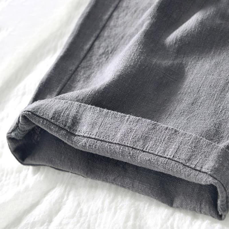 Pantaloni da uomo in lino e cotone con tasche, versatili e casual, con coulisse, lunghezza 7-8, Buddha Stones