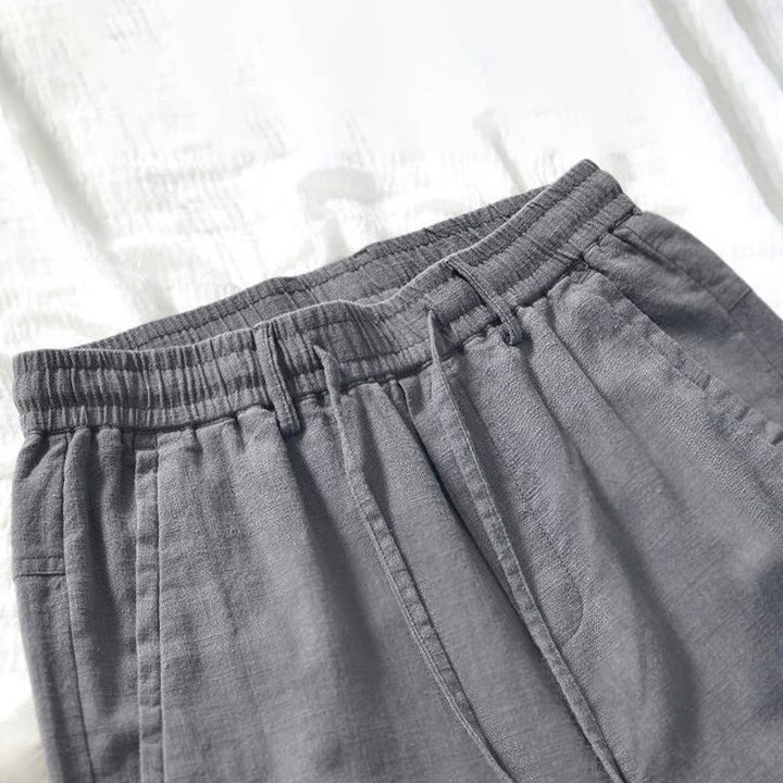 Pantaloni da uomo in lino e cotone con tasche, versatili e casual, con coulisse, lunghezza 7-8, Buddha Stones