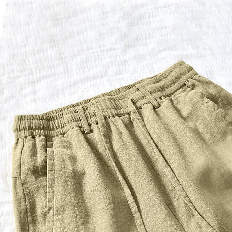 Pantaloni da uomo in lino e cotone con tasche, versatili e casual, con coulisse, lunghezza 7-8, Buddha Stones